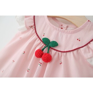 Váy babydoll bé gái tay cánh tiên họa tiết cherry hàng QCCC D1172 Bí Ngô Nhỏ