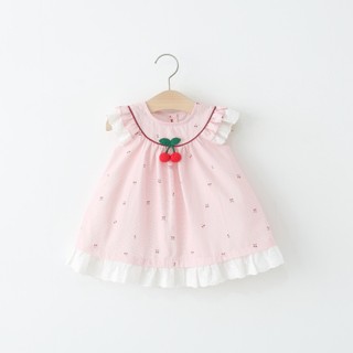 Váy babydoll bé gái tay cánh tiên họa tiết cherry hàng QCCC D1172 Bí Ngô Nhỏ