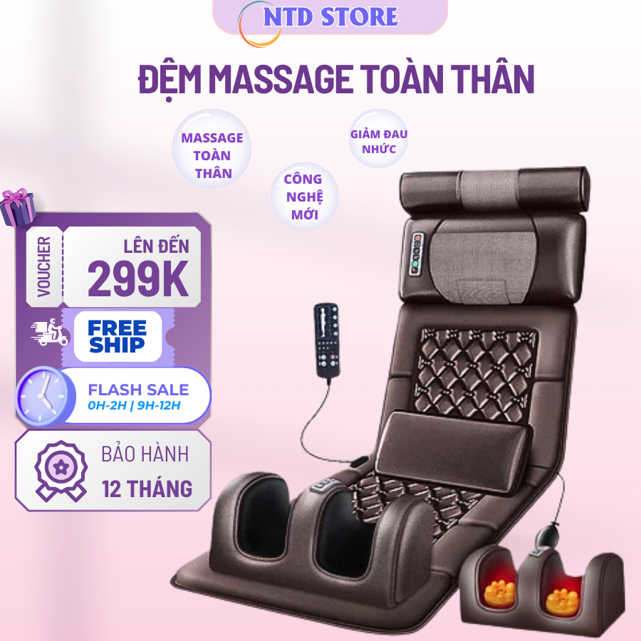 Đệm Massage Toàn Thân - Thảm Massage Toàn Thân Cổ, Vai, Gáy Kết Hợp Túi Chườm Thảo Dược Kèm Máy Massage Bàn Chân Xoa Bóp