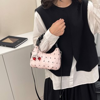 Túi xách nữ mini thời trang Hàn Quốc họa tiết cherry, quai xách nhún da PU cao cấp TXN