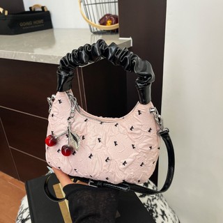 Túi xách nữ mini thời trang Hàn Quốc họa tiết cherry, quai xách nhún da PU cao cấp TXN