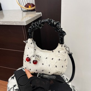 Túi xách nữ mini thời trang Hàn Quốc họa tiết cherry, quai xách nhún da PU cao cấp TXN