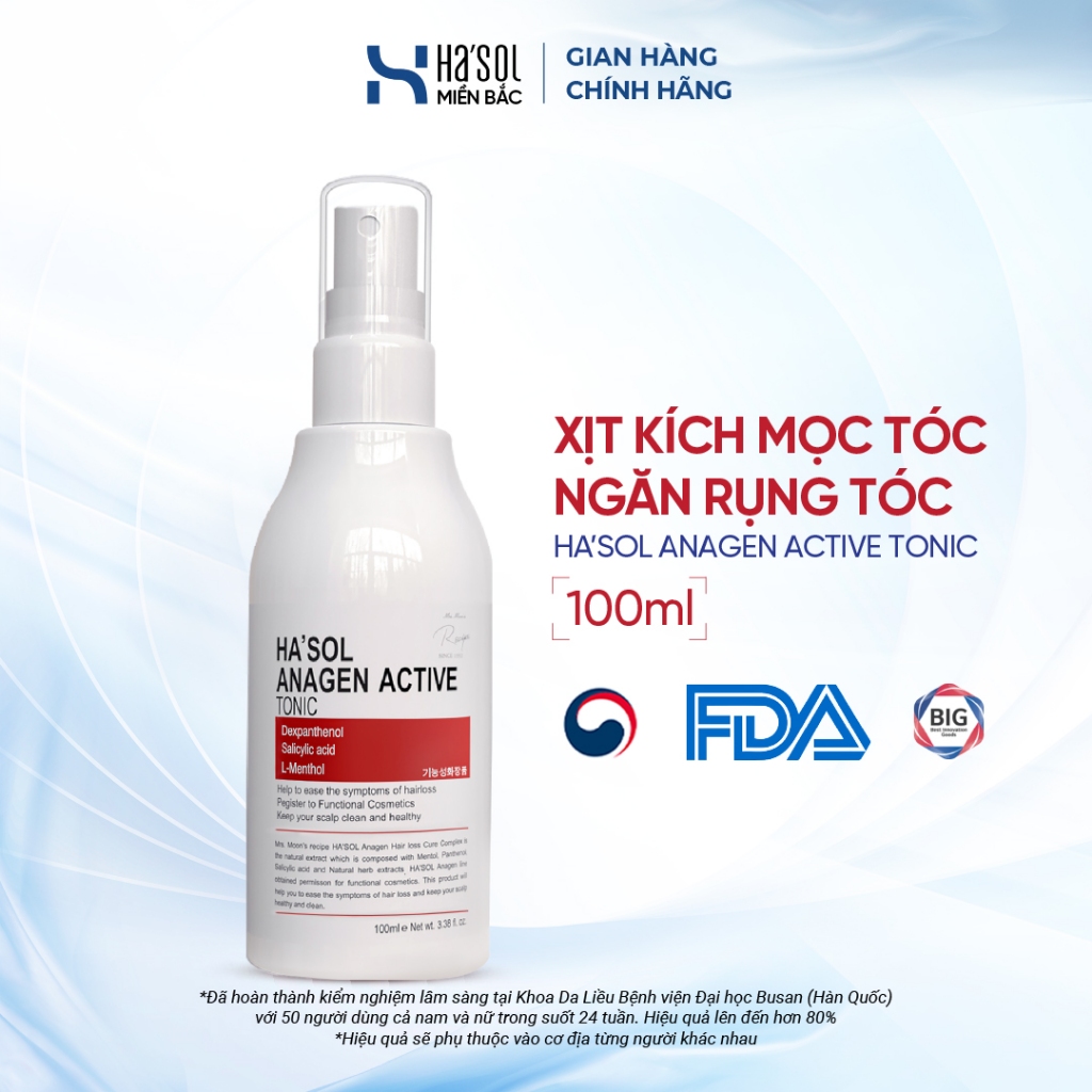 Xịt Dưỡng HASOL Kích Mọc, Ngăn Rụng, Nuôi Dưỡng Da Đầu Nang Tóc Chắc Khỏe - Ha'sol Anagen Active Tonic 100ML