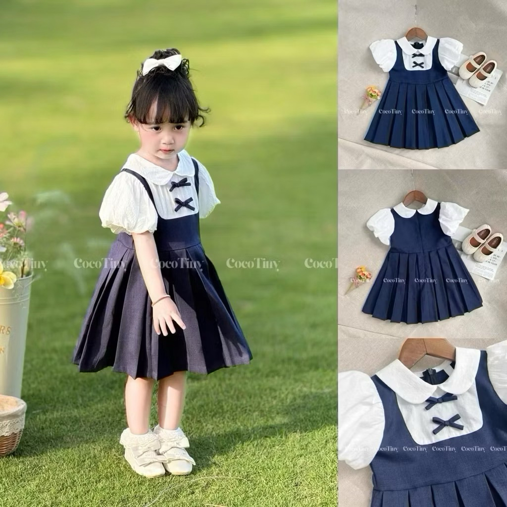 Váy Bé Gái Phối Nơ Siêu Xinh, Đầm Set Váy Cho Bé Đi Học Đi Chơi Size 2-12 Tuổi (12-45kg) J3007 J3008 J3009 J3010