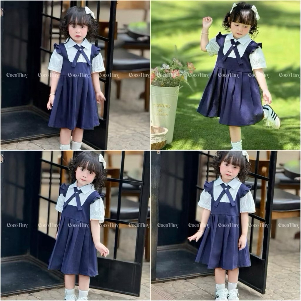 Váy Bé Gái Phối Nơ Siêu Xinh, Đầm Set Váy Cho Bé Đi Học Đi Chơi Size 2-12 Tuổi (12-45kg) J3007 J3008 J3009 J3010