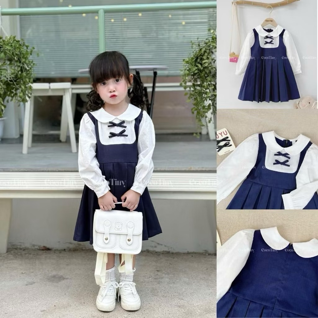 Váy Bé Gái Phối Nơ Siêu Xinh, Đầm Set Váy Cho Bé Đi Học Đi Chơi Size 2-12 Tuổi (12-45kg) J3007 J3008 J3009 J3010