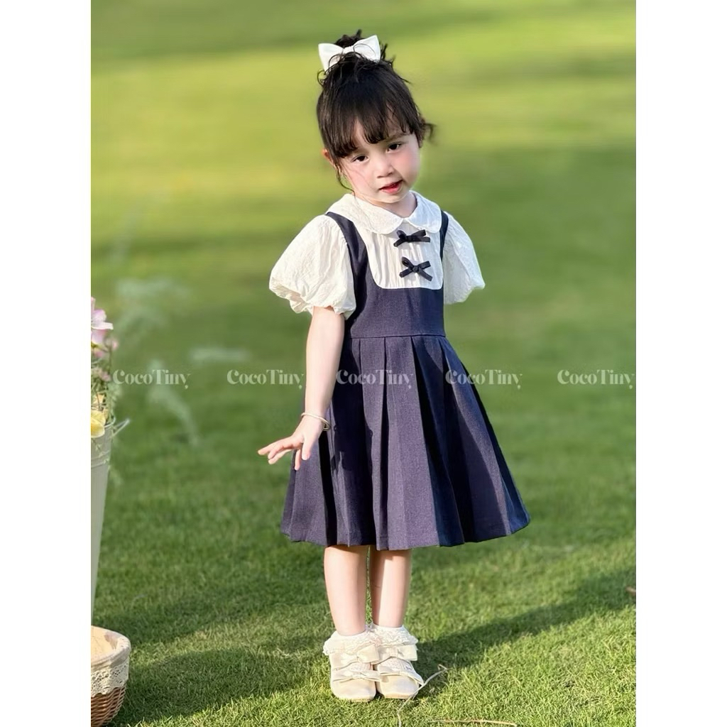 Váy Bé Gái Phối Nơ Siêu Xinh, Đầm Set Váy Cho Bé Đi Học Đi Chơi Size 2-12 Tuổi (12-45kg) J3007 J3008 J3009 J3010