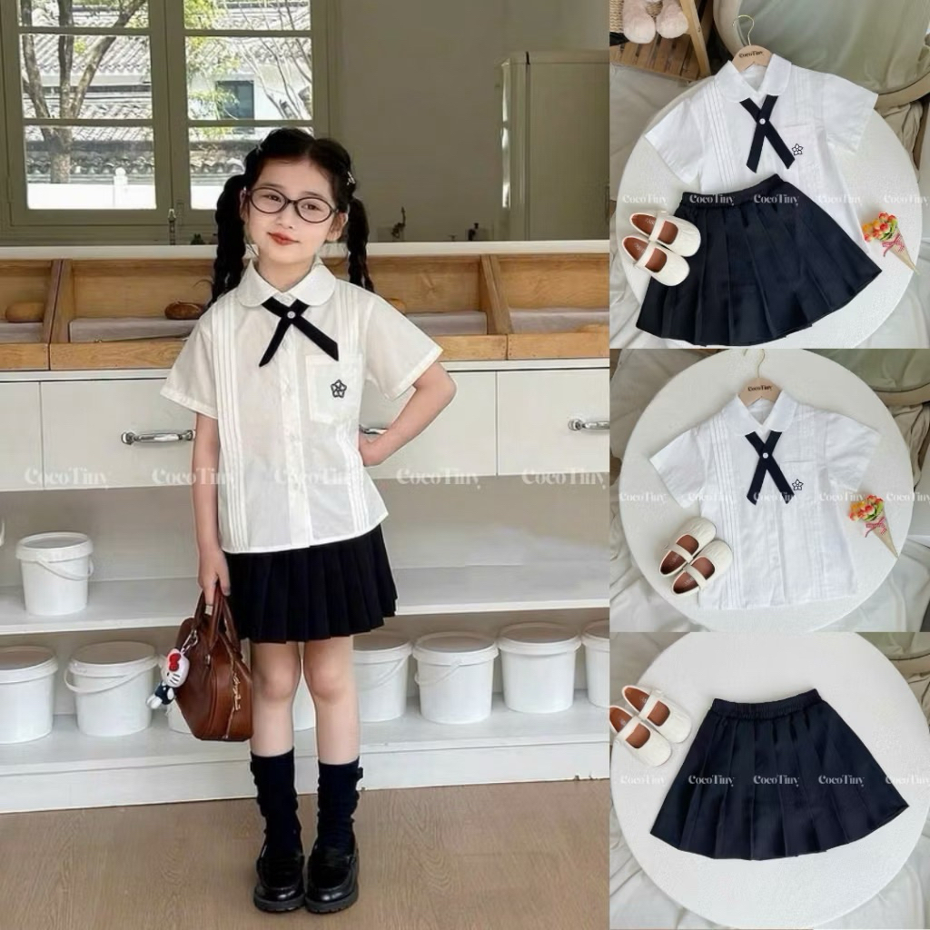 Váy Bé Gái Phối Nơ Siêu Xinh, Đầm Set Váy Cho Bé Đi Học Đi Chơi Size 2-12 Tuổi (12-45kg) J3007 J3008 J3009 J3010