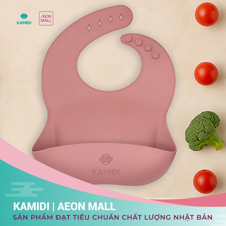 Yếm Ăn Dặm Cho Bé Kamidi Chất Liệu Silicone Cao Cấp, Yếm Ăn Dặm Chống Thấm Có Máng Hứng