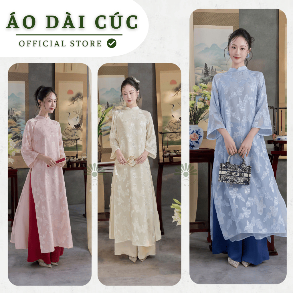 Áo dài cách tân 4 tà dáng suông Dư Hy nhẹ nhàng, thướt tha- Áo Dài Cúc