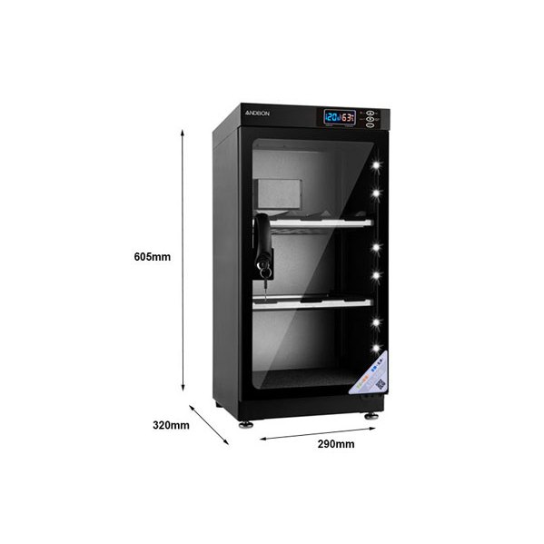 Tủ bảo quản chống ẩm máy ảnh ống kính AD-50S ANDBON, Tủ hút ẩm đồng hồ kỹ thuật số có khóa