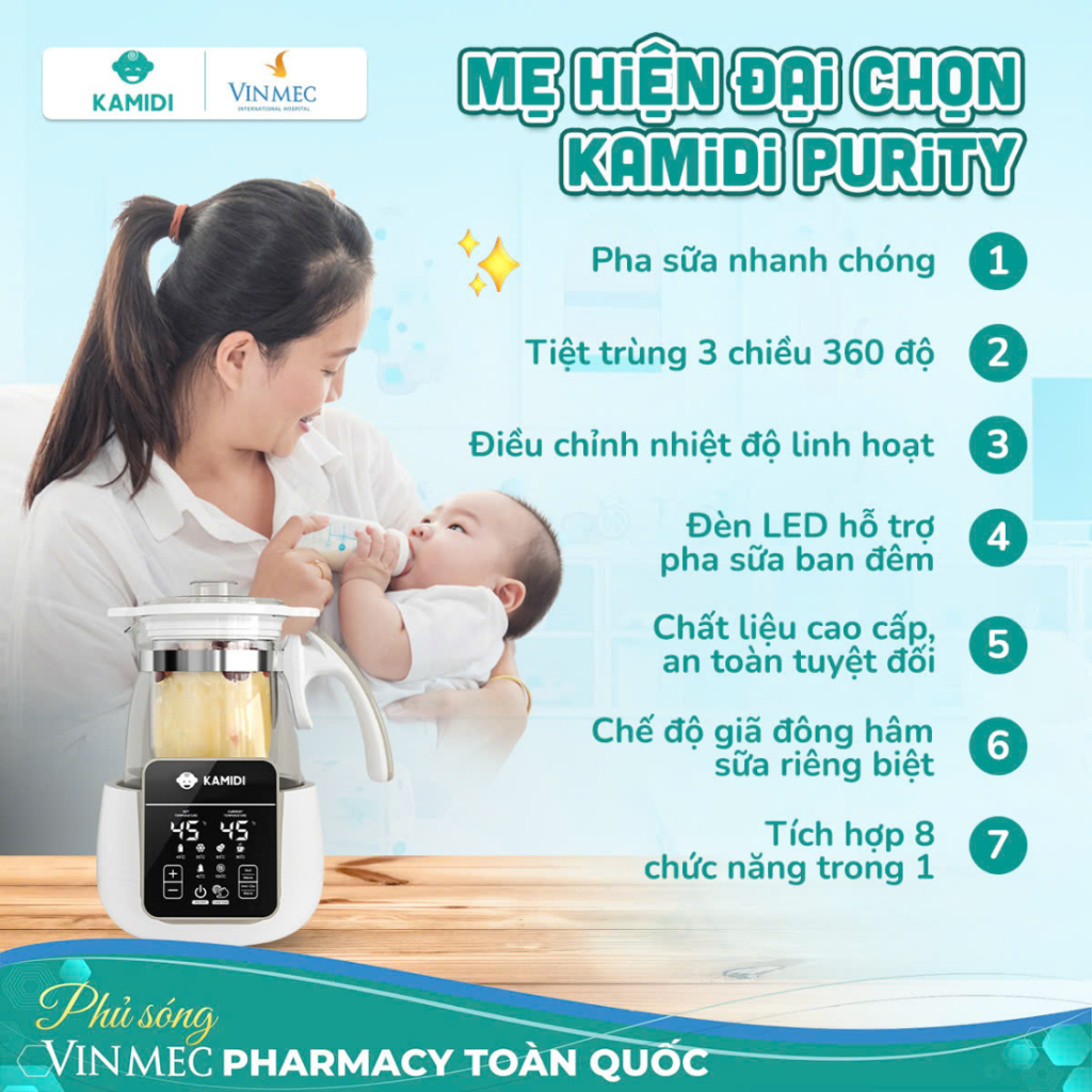 Máy Đun Nước Pha Sữa Kamidi Purity Cao Cấp Đa Năng Tích Hợp Tiệt Trùng Bình Sữa