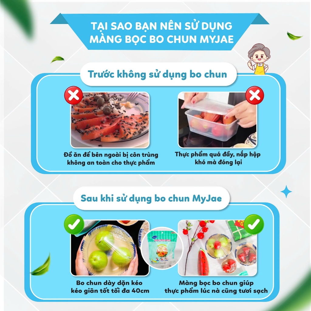 COMBO 4 Màng Bọc Thực Phẩm Bo Chun MyJae (1 bịch 50 cái )