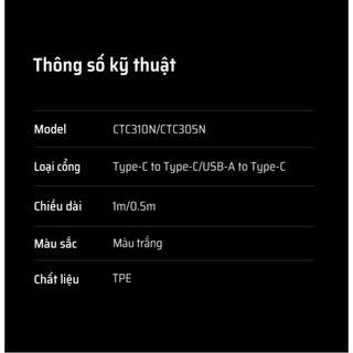 Cáp Sạc CUKTECH 60W USB-C Sang USB-C | Hỗ Trợ Sạc, Truyền Tệp Nhanh | Bảo Hành 18 Tháng CTC310N CTC315N