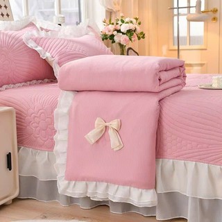 Chăn đũi viền bèo đính nơ Nhập Khẩu, Mền cotton đũi trần bông mềm mát kích thước 2m3x2m - BMbedding
