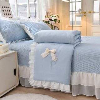 Chăn đũi viền bèo đính nơ Nhập Khẩu, Mền cotton đũi trần bông mềm mát kích thước 2m3x2m - BMbedding