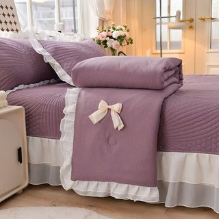 Chăn đũi viền bèo đính nơ Nhập Khẩu, Mền cotton đũi trần bông mềm mát kích thước 2m3x2m - BMbedding