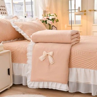 Chăn đũi viền bèo đính nơ Nhập Khẩu, Mền cotton đũi trần bông mềm mát kích thước 2m3x2m - BMbedding