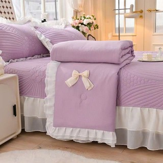 Chăn đũi viền bèo đính nơ Nhập Khẩu, Mền cotton đũi trần bông mềm mát kích thước 2m3x2m - BMbedding