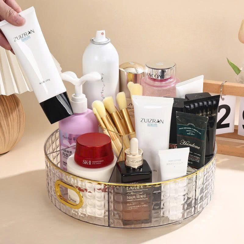 Hộp Đựng Mỹ Phẩm Xoay Đa Năng, Khay Trang Điểm Nhựa Dung Tích Lớn Tiện Lợi