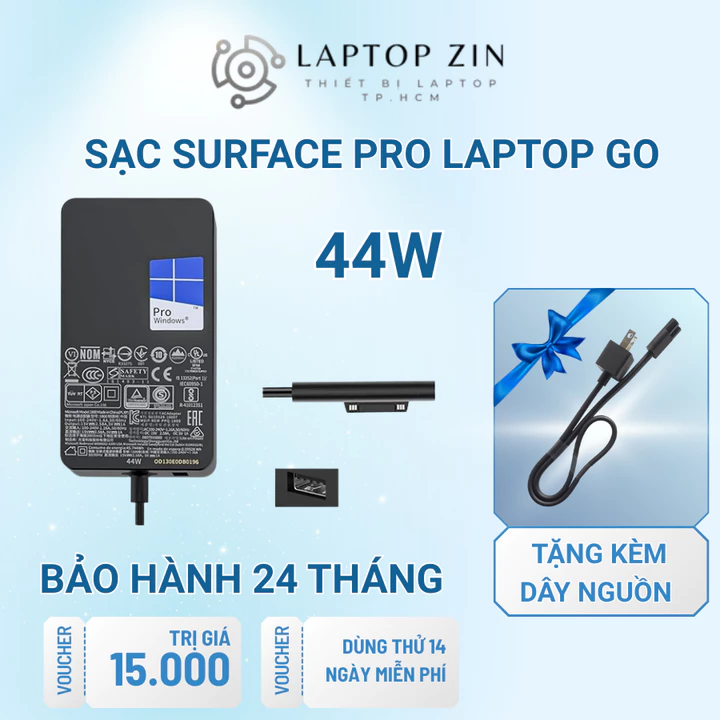 Sạc laptop SURFACE PRO 44W/65W sạc SURFACE PRO 4 5 6 7 8 Surface Go Surface Laptop Go - BH 12 Tháng LỖI ĐỔI SẠC MỚI
