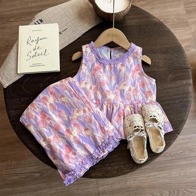 Đồ Bộ Bé Gái, Set Đồ Bộ Cho Bé Gái Bộ Đồ Ống Suông Họa Tiết Hoa Xinh Xắn Chất Liệu Thô Mềm