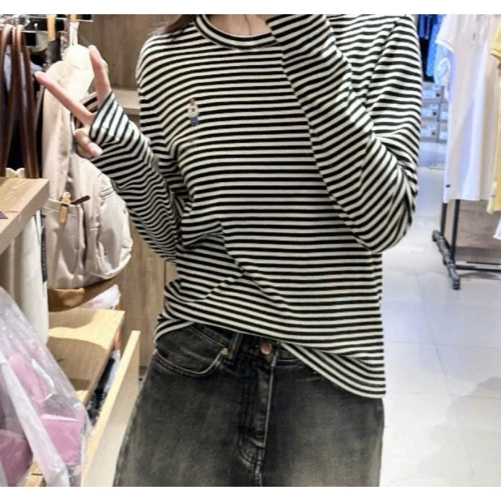 New 2026 Sét 3 áo thun chất zip dài tay nữ cotton thêu gấu form basic co giãn thoải mái Kèm Ảnh Thật