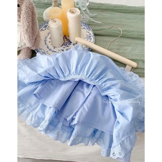 [B&G] Sét váy Áo thun in hình dễ thương phối cùng chân váy xanh tầng ren cho bé gái từ 10-45kg