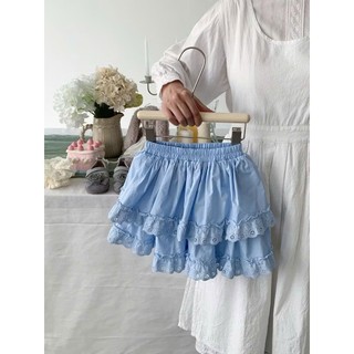 [B&G] Sét váy Áo thun in hình dễ thương phối cùng chân váy xanh tầng ren cho bé gái từ 10-45kg
