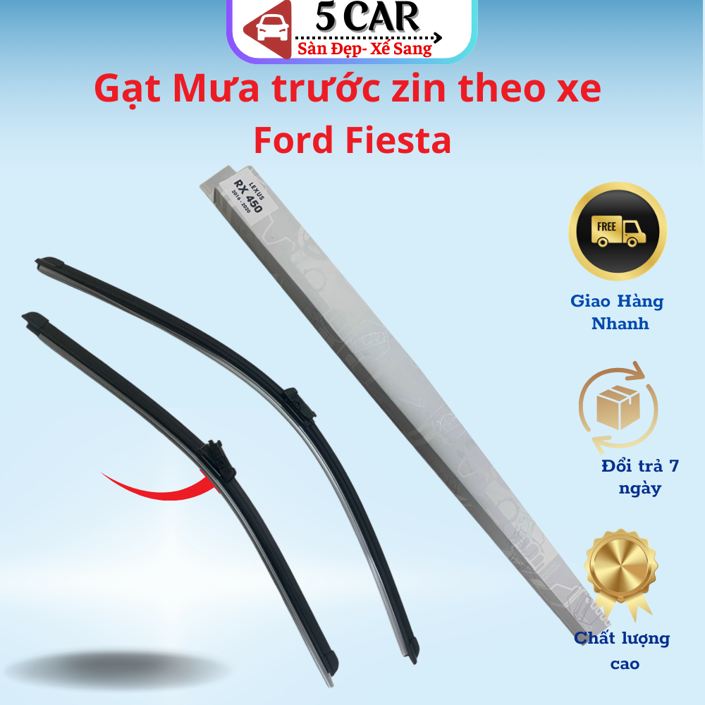 Gạt mưa xe Ford Fiesta gạt mềm không xương chuẩn zin vừa khít theo xe siêu sạch,siêu bền ( Giá 1 đôi )-Mẫu gạt lẫy