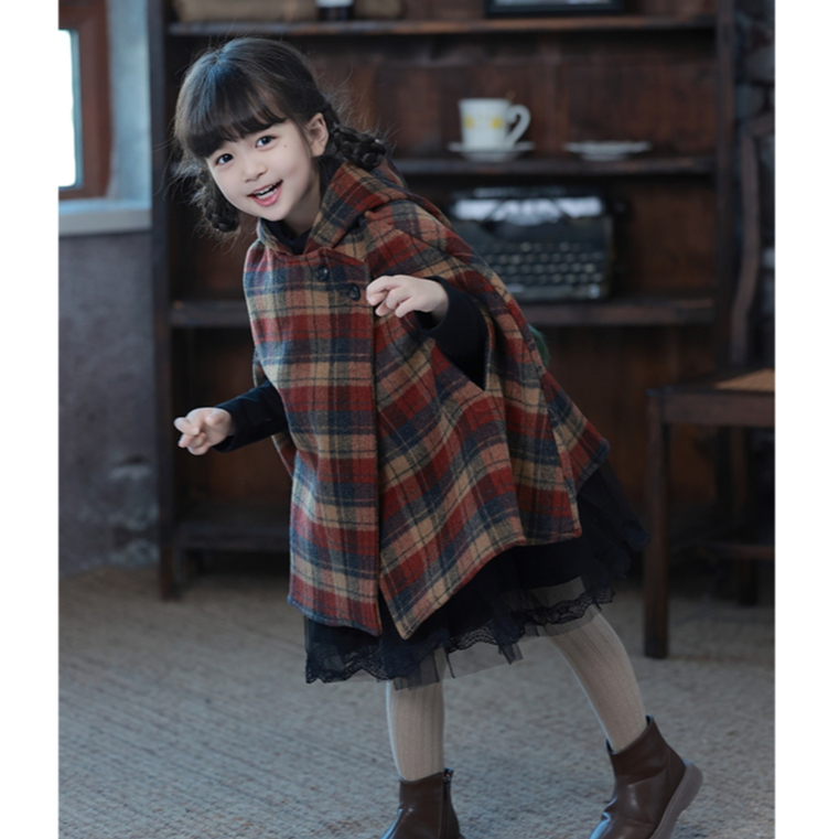 Áo Khoác Cho Bé Gái HANIA KIDS, Áo Choàng Thu Đông Kẻ Có Mũ Cho Bé Xinh Xắn Dễ Thương