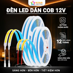 Dây Led dán COB - 320leds/M chống nước cuộn 5m trang trí nội thất ánh sáng Trắng/vàng/trung tính