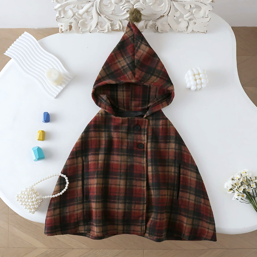 Áo Khoác Cho Bé Gái HANIA KIDS, Áo Choàng Thu Đông Kẻ Có Mũ Cho Bé Xinh Xắn Dễ Thương