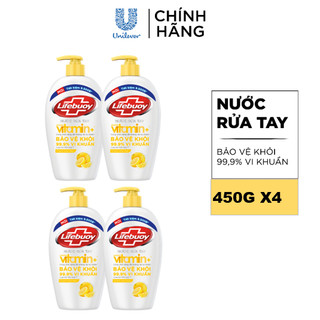 [LIVE] Combo 4 chai Nước rửa tay Lifebuoy bảo vệ khỏi 99,9% vi khuẩn 450g/chai