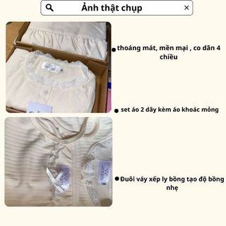 Set đồ nữ 3 chi tiết áo hai dây viền ren phối áo khoác cardigan mix chân váy ngắn dáng bí bồng,váy nữ tiểu thư HCOM25592