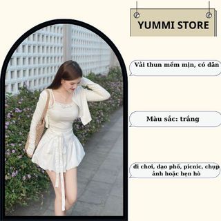 Set đồ nữ 3 chi tiết áo hai dây viền ren phối áo khoác cardigan mix chân váy ngắn dáng bí bồng,váy nữ tiểu thư HCOM25592