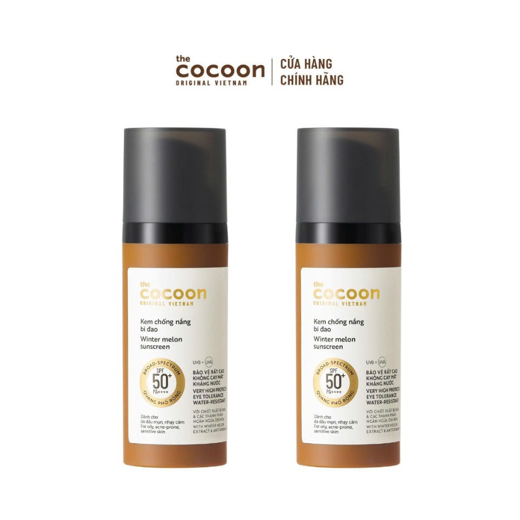 [MUA 2 GIẢM 35%] Combo 02 Kem chống nắng bí đao quang phổ rộng SPF 50 +, PA ++++ Cocoon 50ml