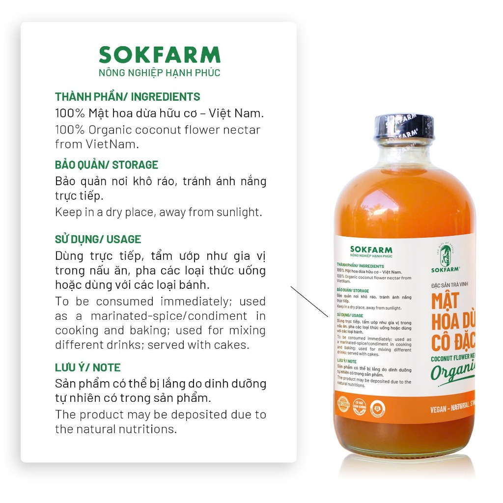 Mật Hoa Dừa Cô Đặc Organic Sokfarm Cân Bằng Điện Giải Ổn Định Đường Huyết