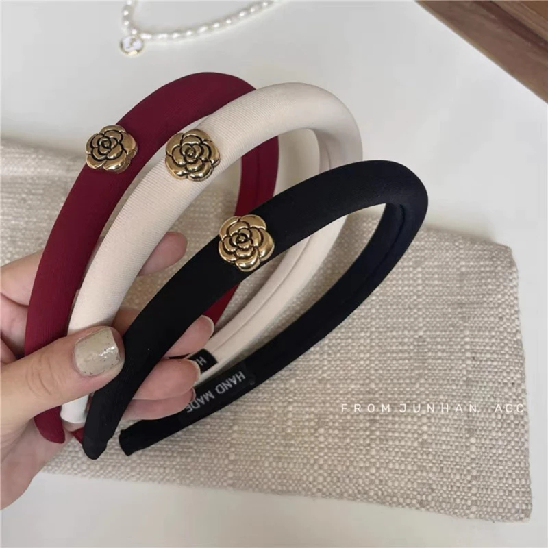 Bờm Tóc,Băng Đô Cài Tóc Xốp Bọc Vải Lụa Đính Hoa Trà Bản Nhỏ Xinh Xăn Sang Trọng Phụ Kiênj Tóc Nữ