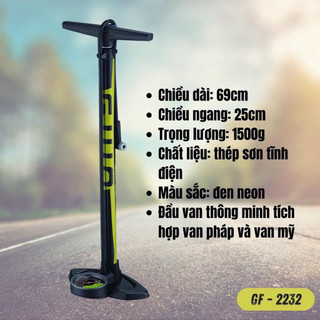 Bơm Đa Năng GIYO GF-2232 Thép Lõi Nhôm 6063,Đầu Bơm 2 FV,AV, Có Đồng Hồ, 2 Trong 1 HV/HP, Áp Suất 160 PSI, 67cm,1.5kg