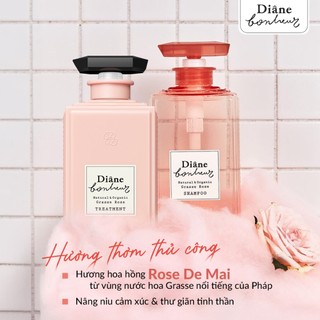 Bộ dầu gội xả phục hồi hư tổn dưỡng tóc bồng mượt Diane Bonheur Grasse Rose hương hoa hồng Pháp
