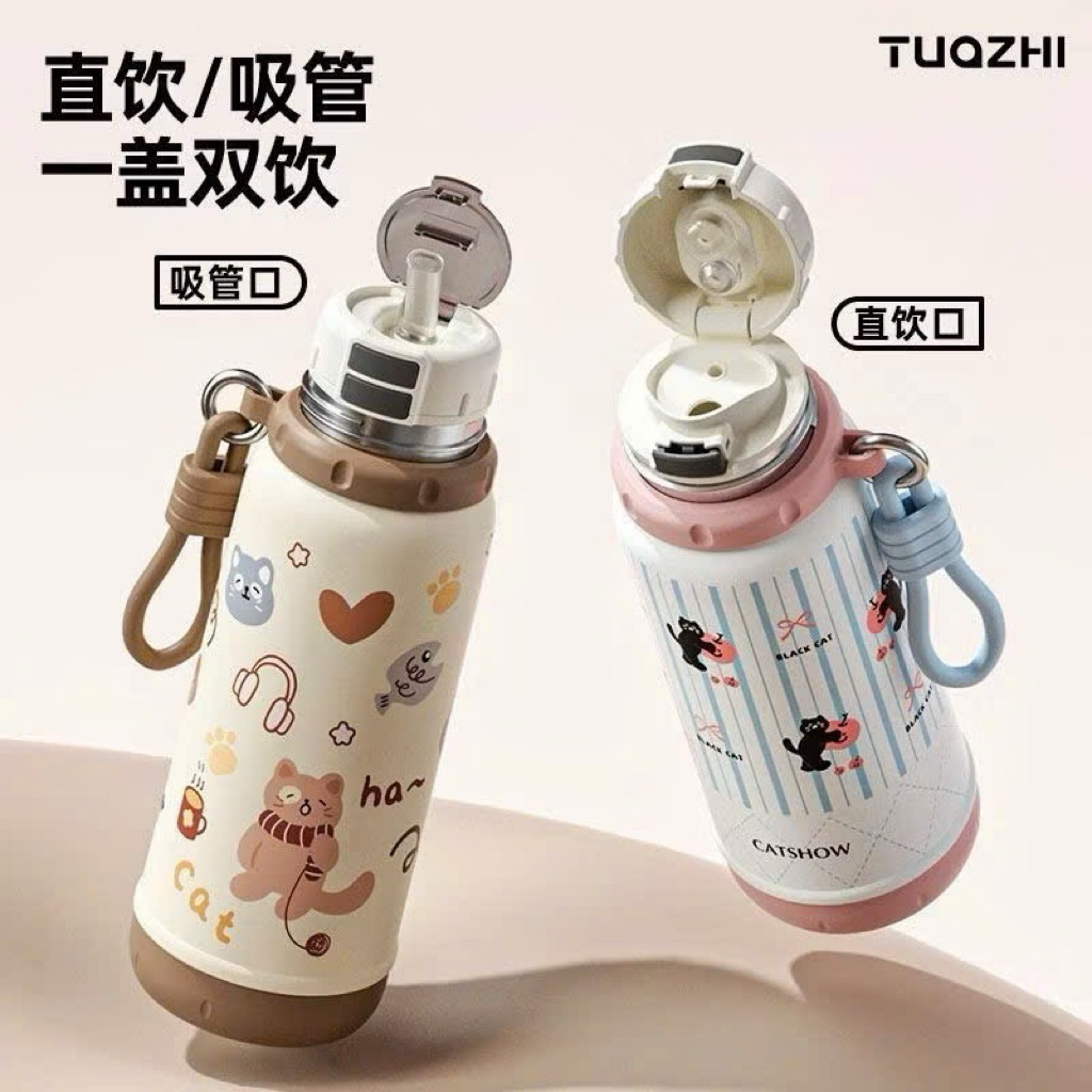 Bình giữ nhiệt black cat inox 316 cao cấp dung tích 550ml 2 ống hút