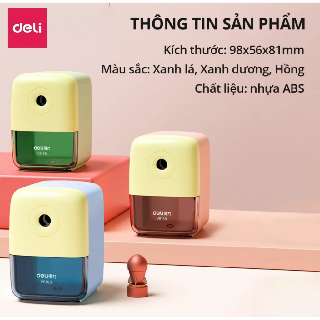 Gọt Chì Quay Tay Deli – Chuốt Bút Chì Màu Pastel, Đáy Chống Trượt, Tiện Lợi & Chất Lượng