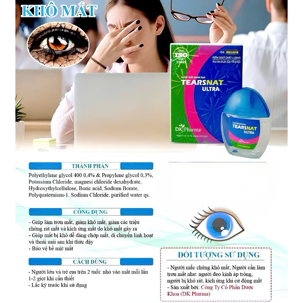 ✅[Chính hãng] Dung dịch nhỏ mắt Tearsnat Ultra 12ml - Dùng cho người sử dụng kính áp tròng, khô rát mắt, kích ứng