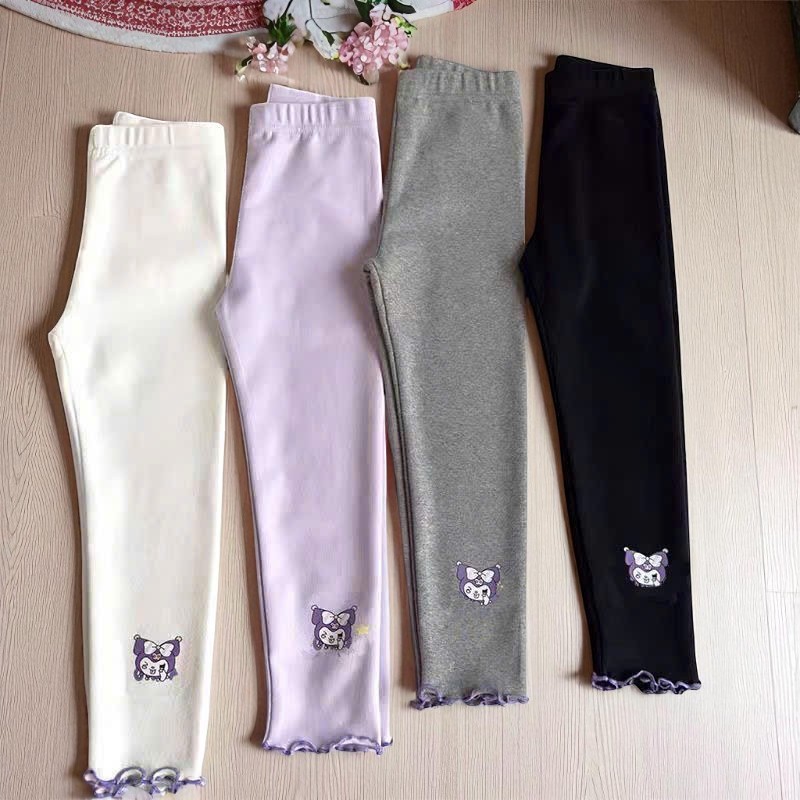 Quần legging, , quần dài , quần tất, Kuromi bé gái chất cotton zip mềm mại co giãn 03