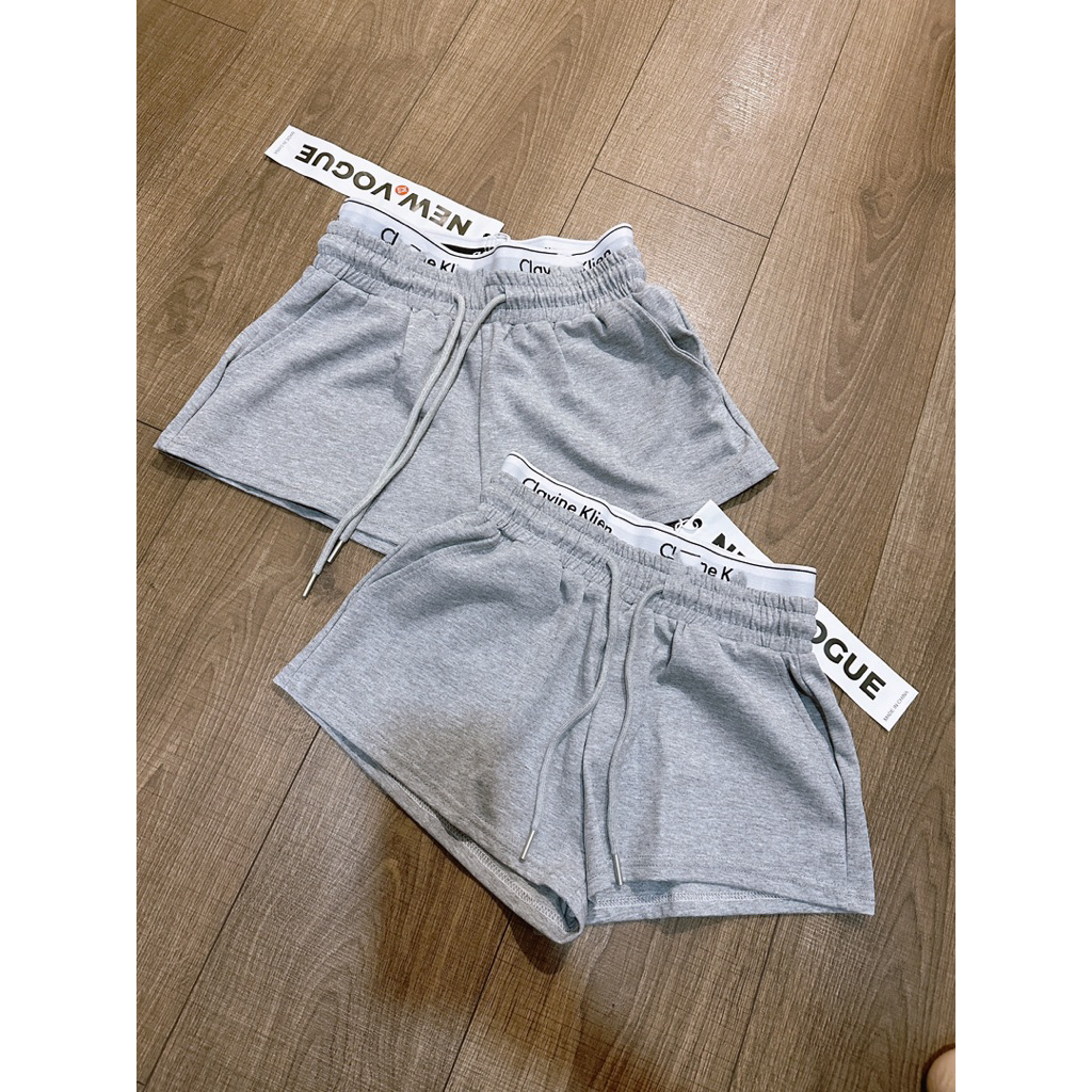 Quần thun short cạp lưng thun màu xám trắng