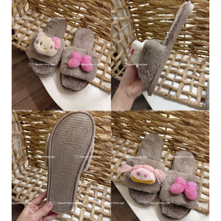 Dép lông đi trong nhà mùa đông NGATODER gắn kitty nơ hồng đáng iu