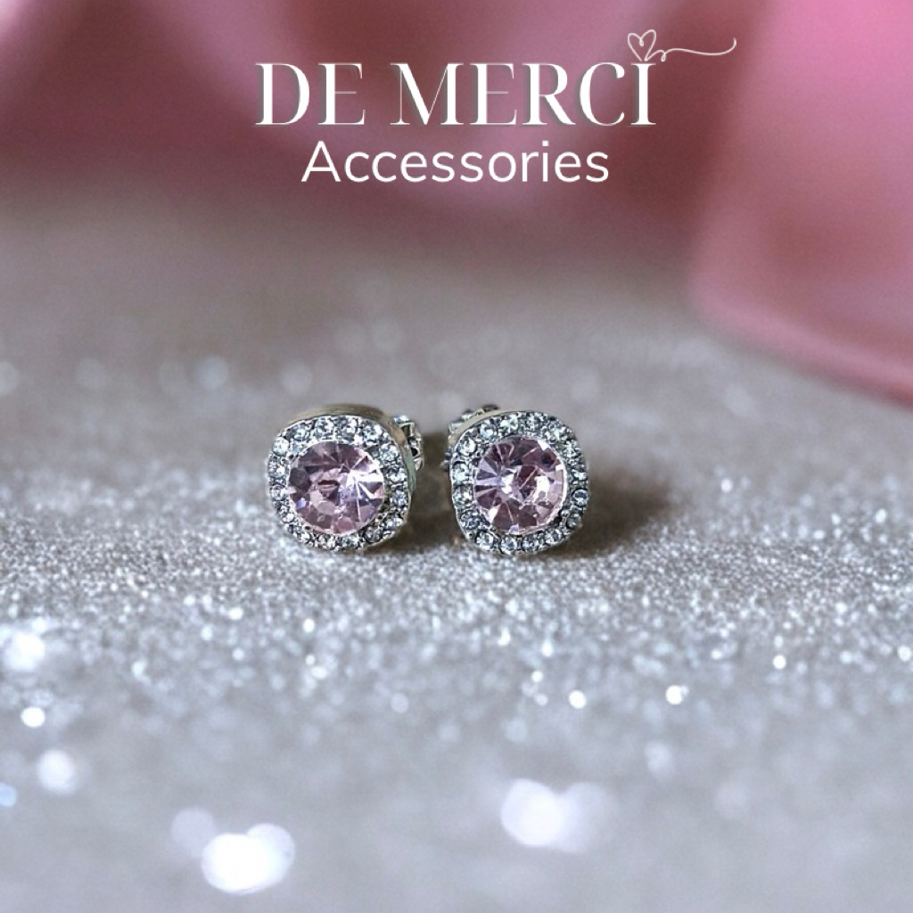 Khuyên tai kẹp vành nữ De Merci Accessories bông tai đính đá hồng phụ kiện trang sức nữ cá tính BT
