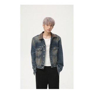 Áo Khoác Denim Jeans Jacket Form Crop Tôn Dáng Cổ Áo Phối Da 2 Color.
