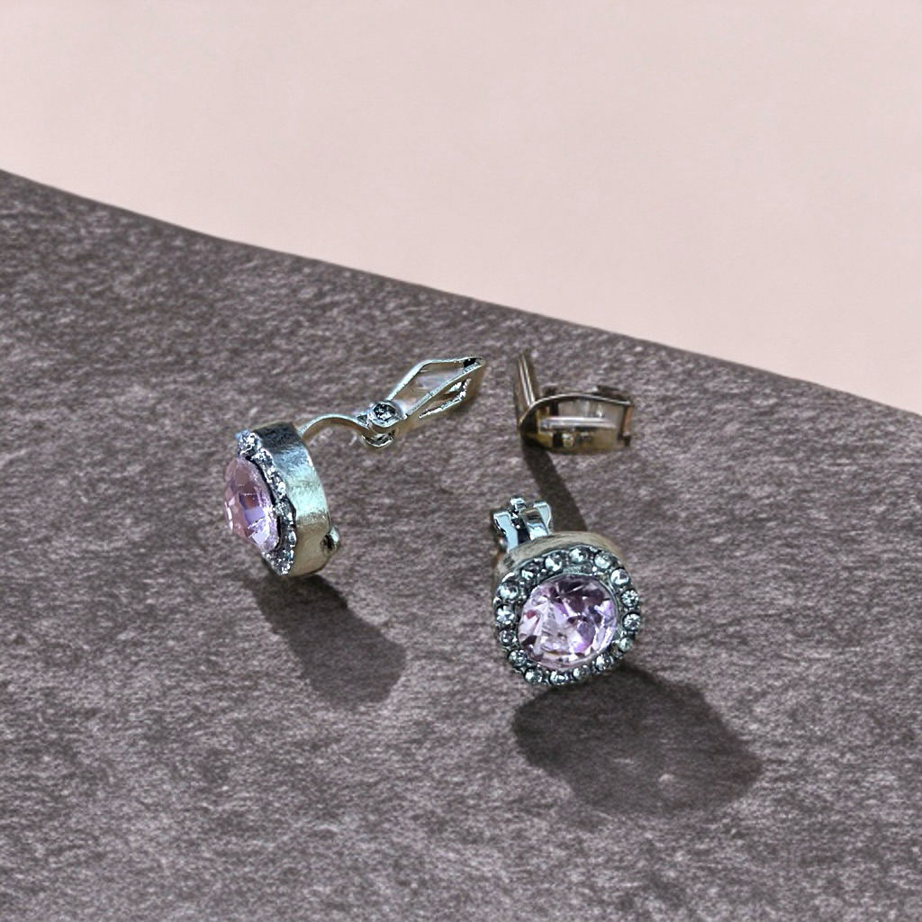 Khuyên tai kẹp vành nữ De Merci Accessories bông tai đính đá hồng phụ kiện trang sức nữ cá tính BT